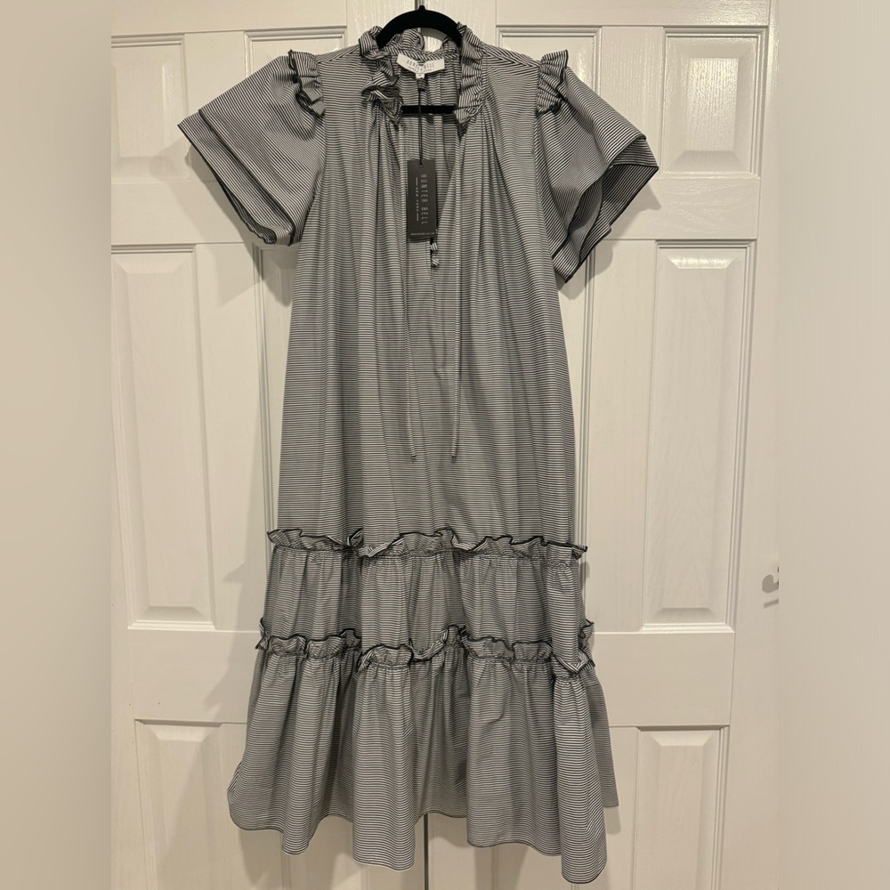 HUNTER BELL NWT | Matthews Dress | Size M | Charcoal & White Pinstripe